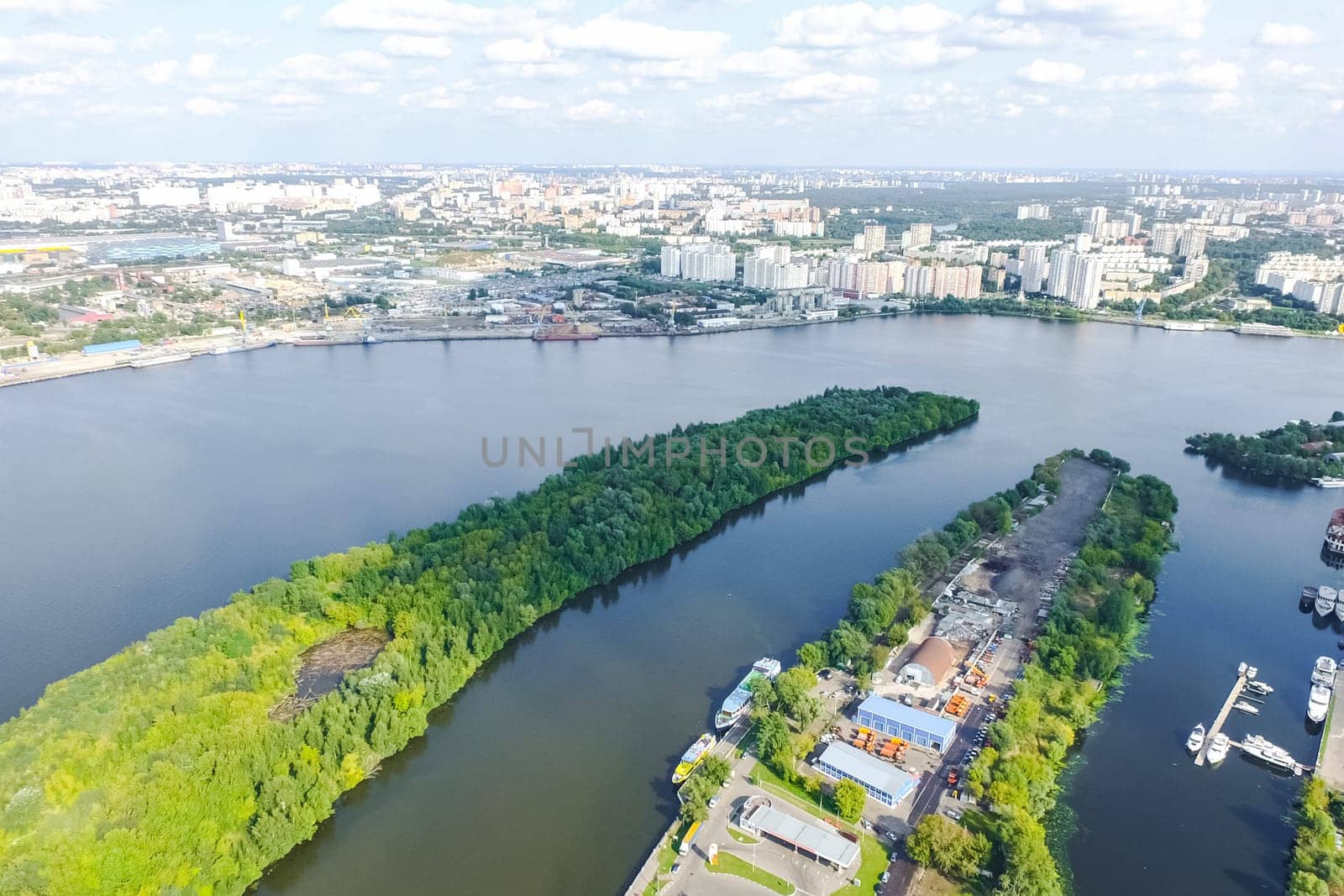 Top view of the city of Moscow, buildings and roads and other infrastructure of the city. Cityscape view from above.