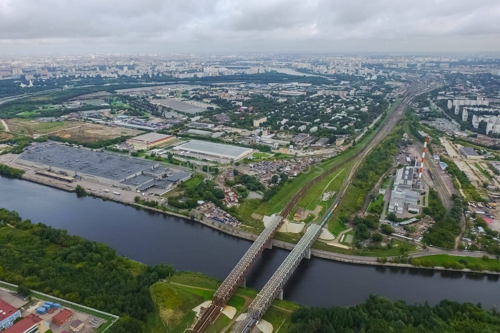 Top view of the city of Moscow, buildings and roads and other infrastructure of the city. Cityscape view from above.