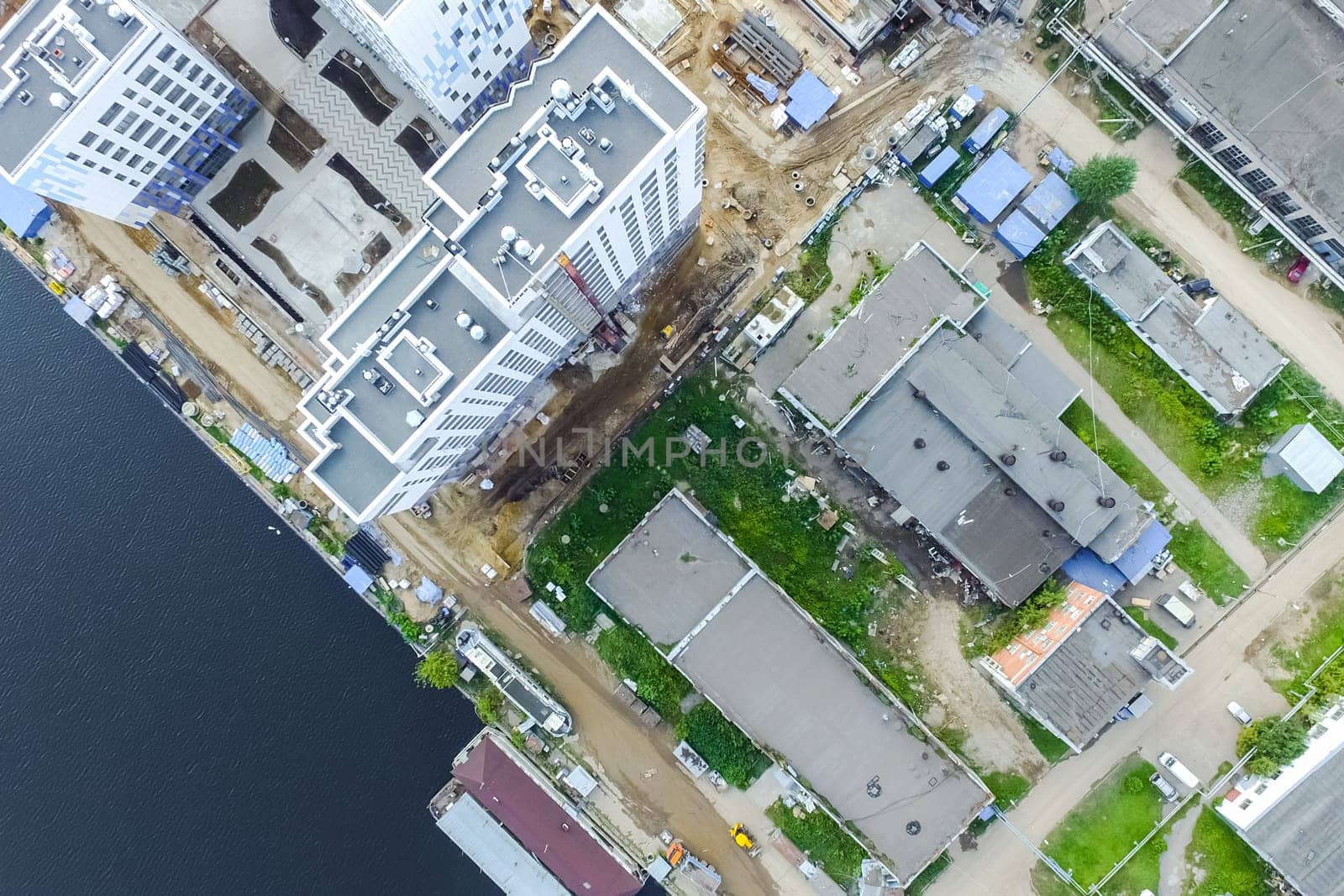 Top view of the city of Moscow, buildings and roads and other infrastructure of the city. Cityscape view from above.
