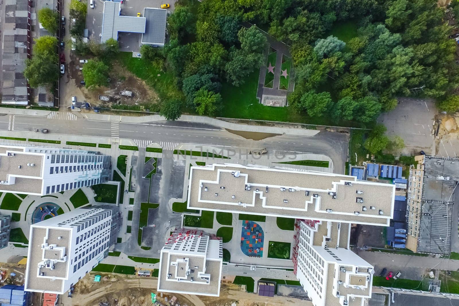 Top view of the city of Moscow, buildings and roads and other infrastructure of the city. Cityscape view from above.
