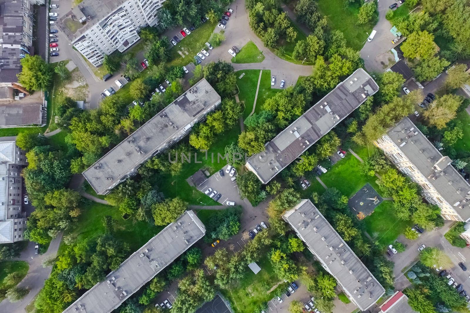 Top view of the city of Moscow, buildings and roads and other infrastructure of the city. Cityscape view from above.