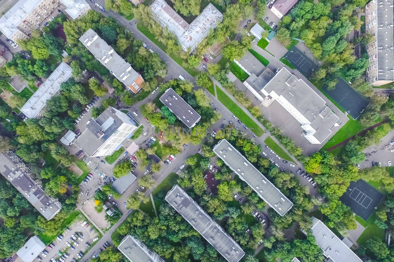 Top view of the city of Moscow, buildings and roads and other infrastructure of the city. Cityscape view from above.