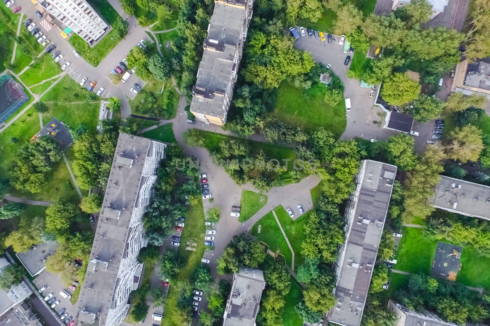 Top view of the city of Moscow, buildings and roads and other infrastructure of the city. Cityscape view from above.