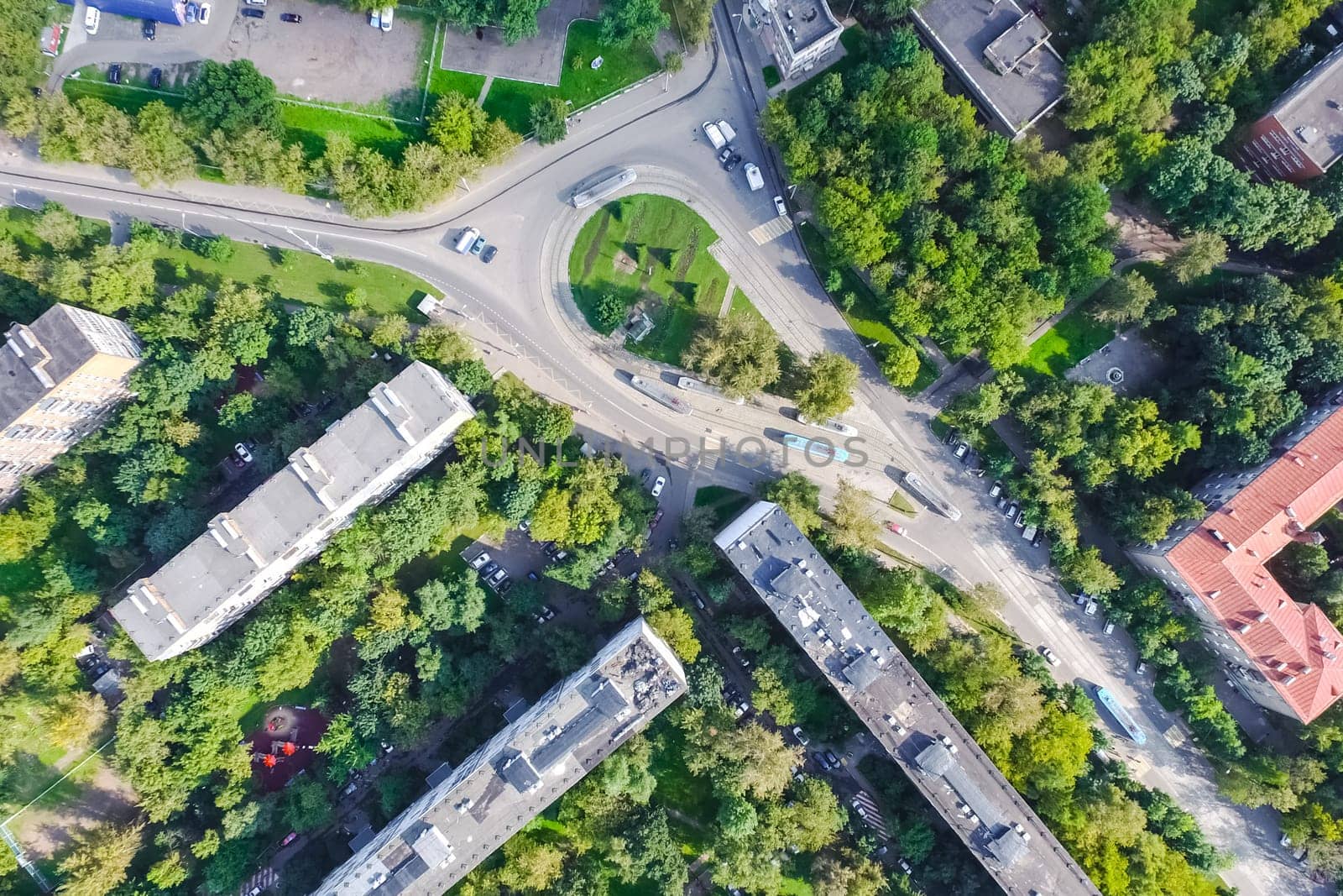 Top view of the city of Moscow, buildings and roads and other infrastructure of the city. Cityscape view from above.
