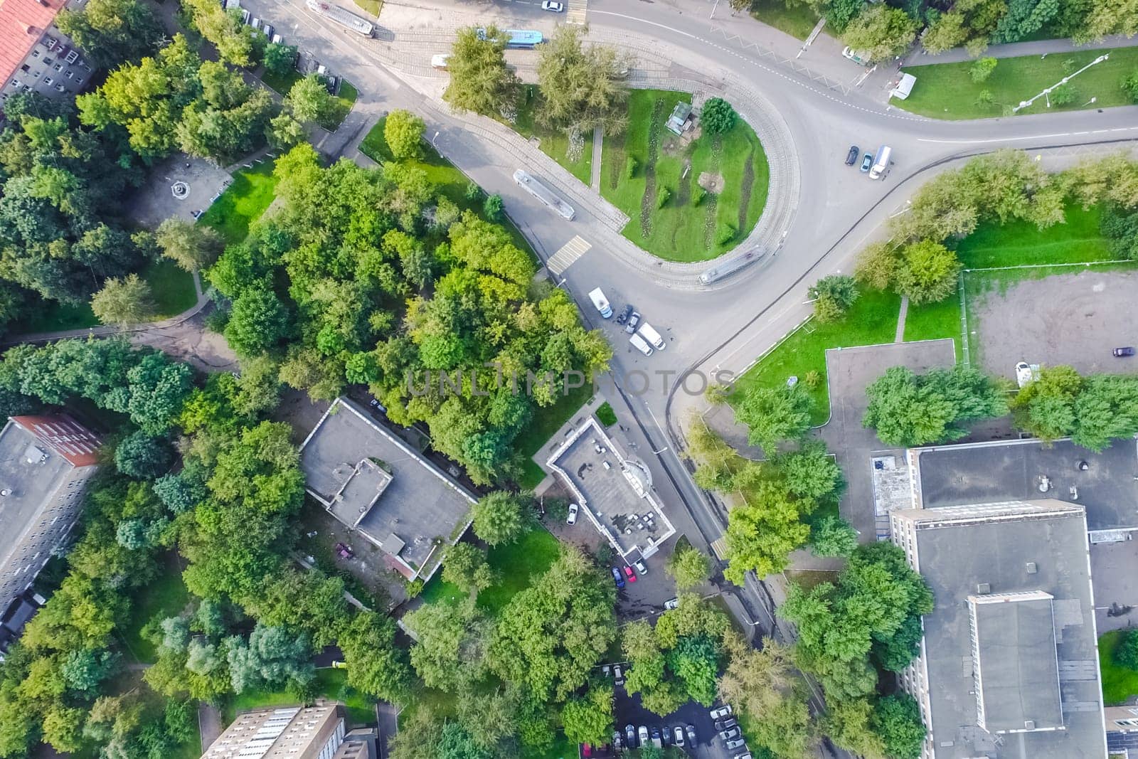 Top view of the city of Moscow, buildings and roads and other infrastructure of the city. Cityscape view from above.
