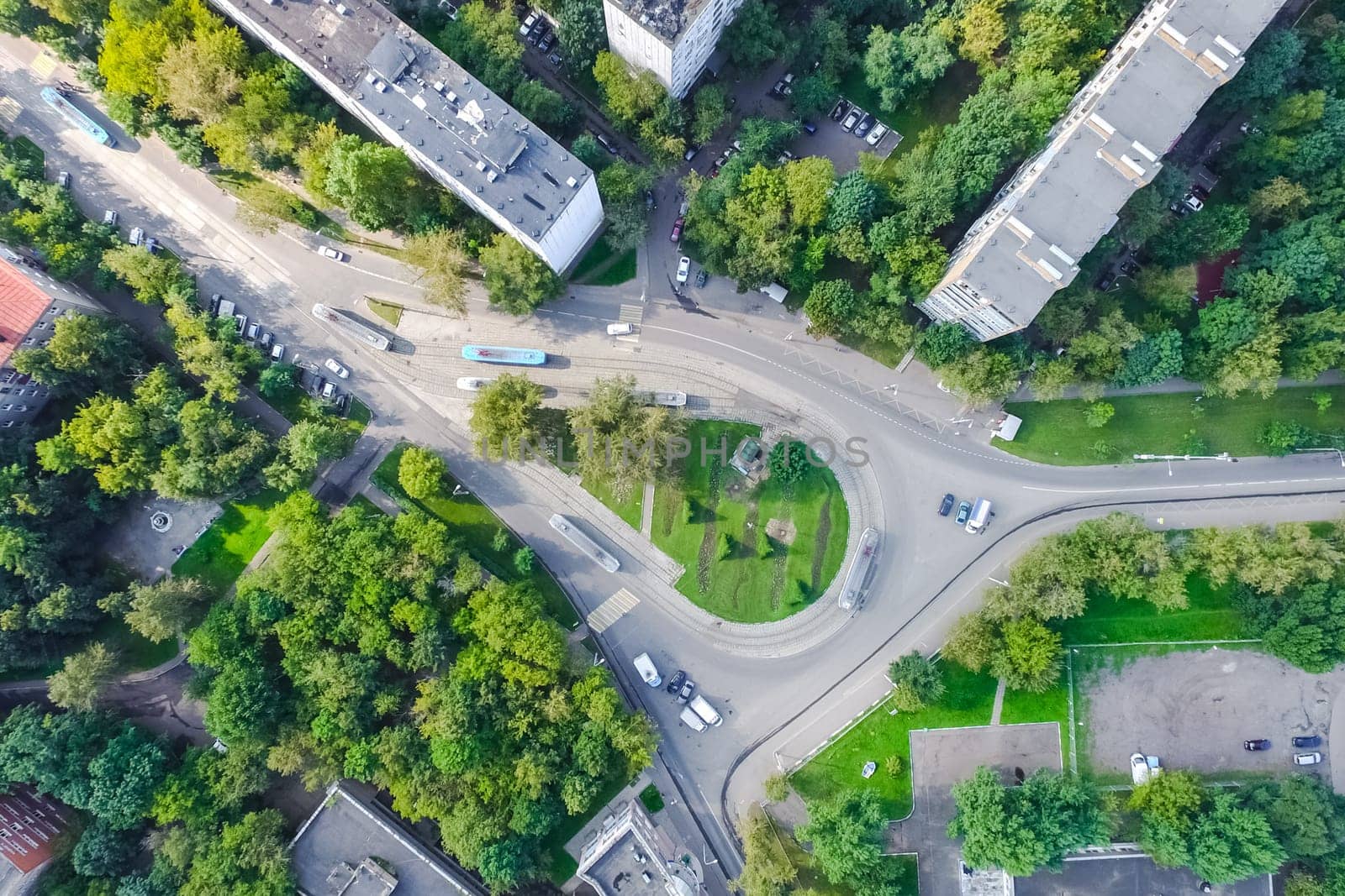 Top view of the city of Moscow, buildings and roads and other infrastructure of the city. Cityscape view from above.