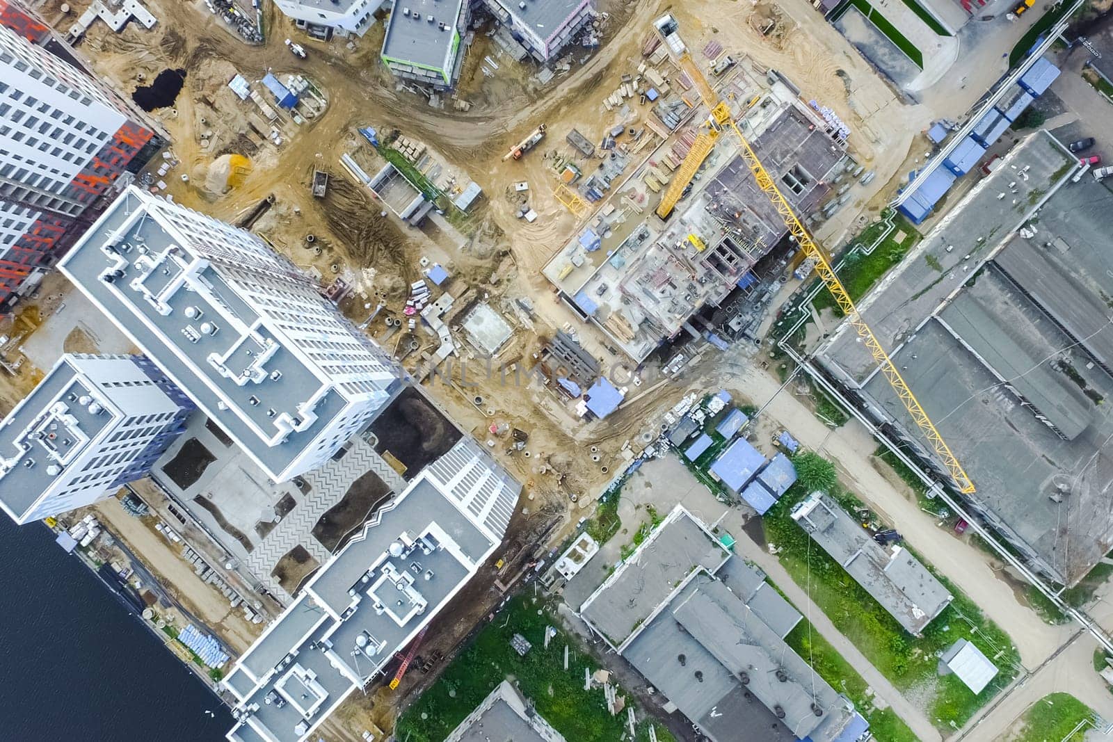 Top view of the city of Moscow, buildings and roads and other infrastructure of the city. Cityscape view from above.