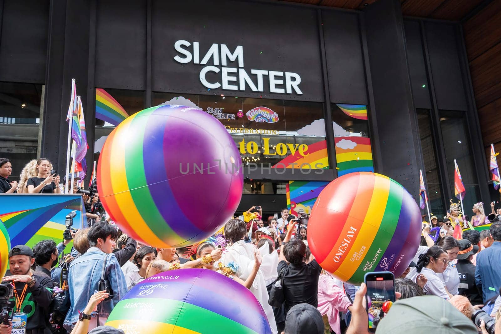 Bangkok, Thailand - JUN 1, 2024 Bangkok Pride Festival 2024, The short action and atmosphere of people joins celebrations in the event in Siam Square Bangkok, Thailand. Gender diversity There is no division of age, race or religion.