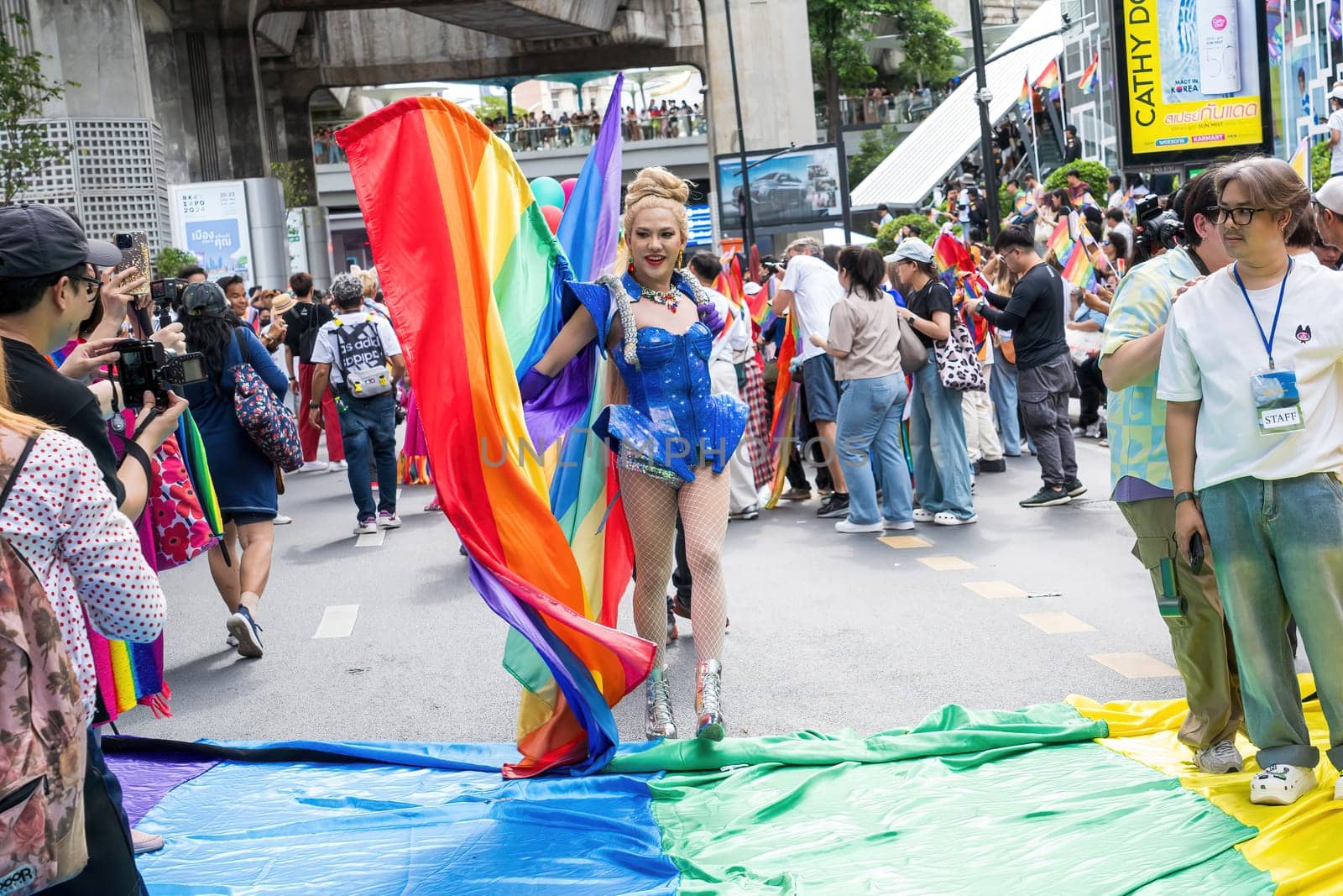 Bangkok, Thailand - JUN 1, 2024 Bangkok Pride Festival 2024, The short action and atmosphere of people joins celebrations in the event in Siam Square Bangkok, Thailand. Gender diversity There is no division of age, race or religion.