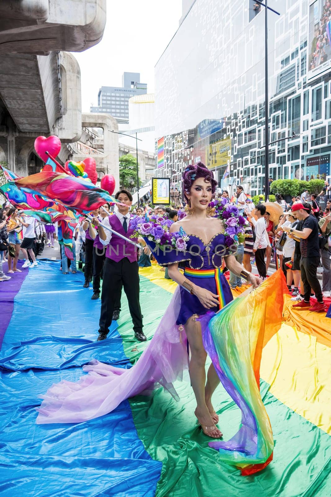 Bangkok, Thailand - JUN 1, 2024 Bangkok Pride Festival 2024, The short action and atmosphere of people joins celebrations in the event in Siam Square Bangkok, Thailand. Gender diversity There is no division of age, race or religion.