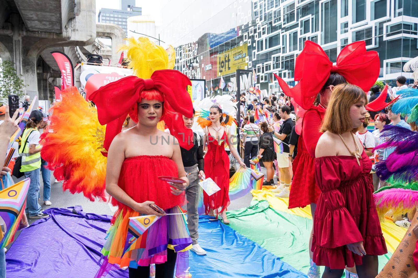 Bangkok, Thailand - JUN 1, 2024 Bangkok Pride Festival 2024, The short action and atmosphere of people joins celebrations in the event in Siam Square Bangkok, Thailand. Gender diversity There is no division of age, race or religion.