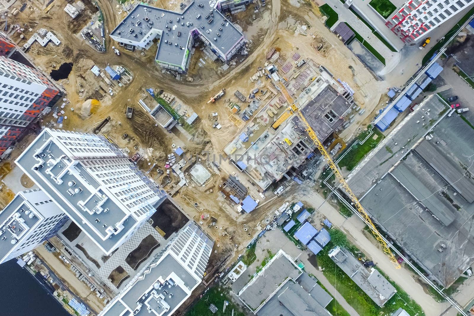 Top view of the city of Moscow, buildings and roads and other infrastructure of the city. Cityscape view from above.