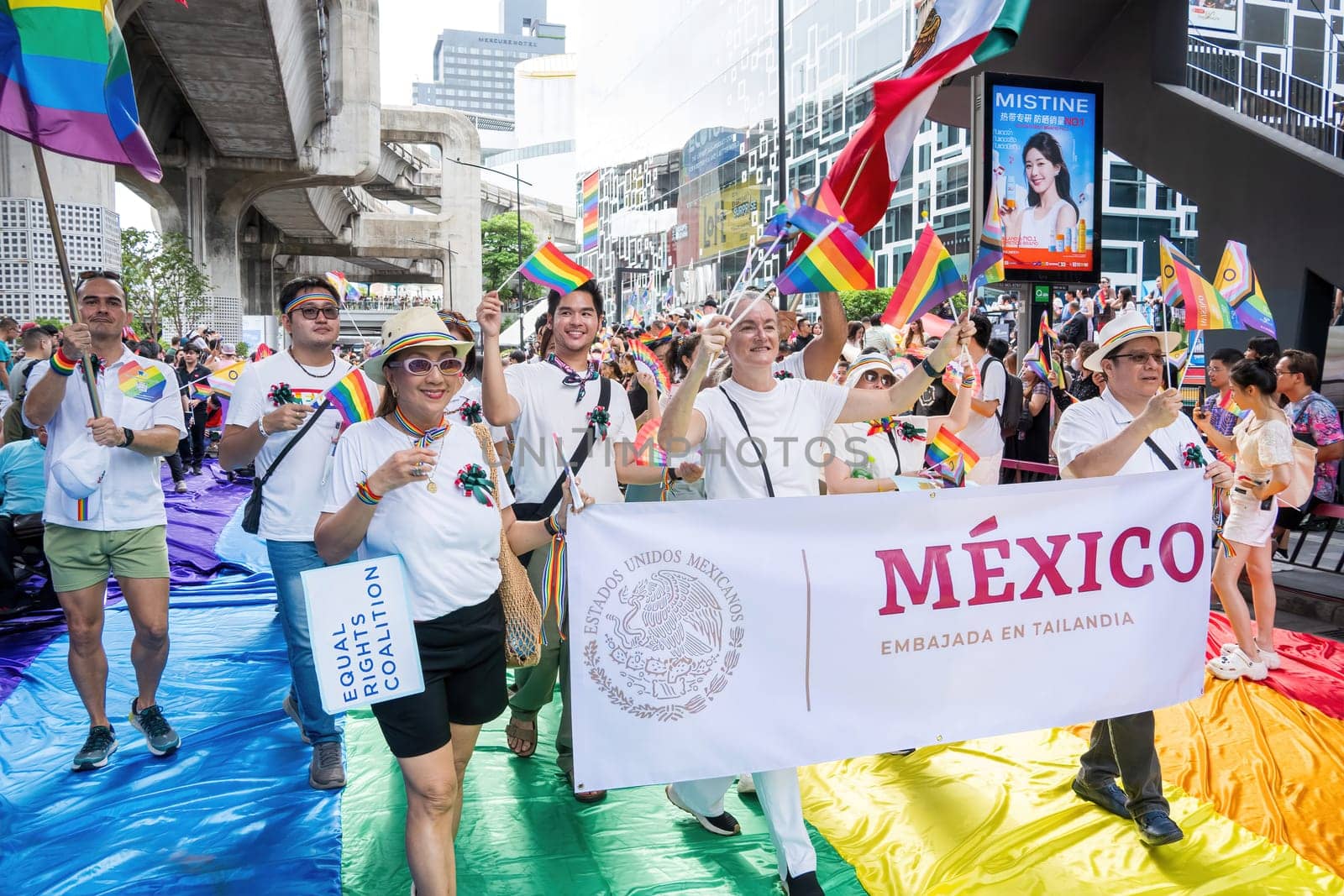 Bangkok, Thailand - JUN 1, 2024 Bangkok Pride Festival 2024, The short action and atmosphere of people joins celebrations in the event in Siam Square Bangkok, Thailand. Gender diversity There is no division of age, race or religion.