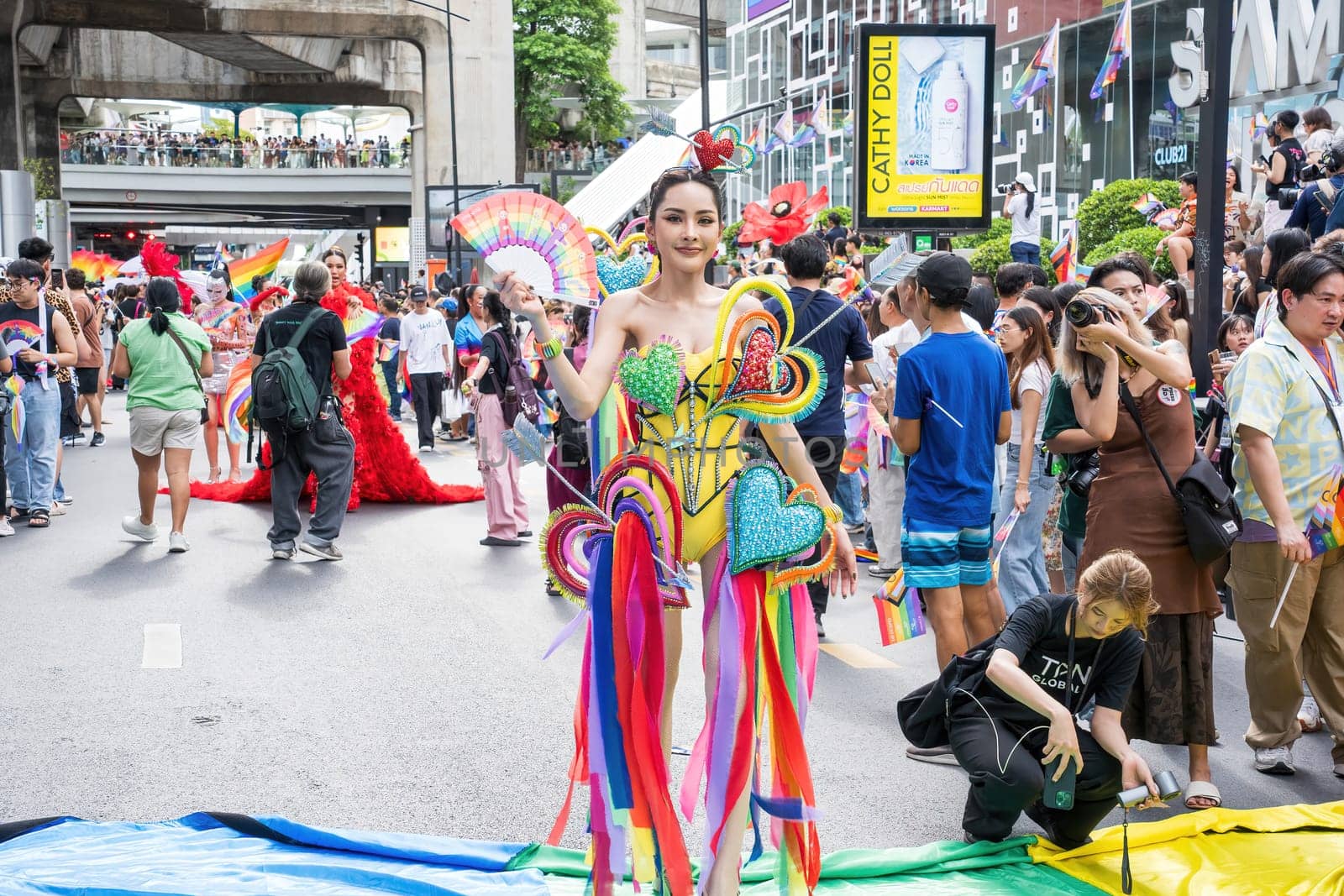 Bangkok, Thailand - JUN 1, 2024 Bangkok Pride Festival 2024, The short action and atmosphere of people joins celebrations in the event in Siam Square Bangkok, Thailand. Gender diversity There is no division of age, race or religion.