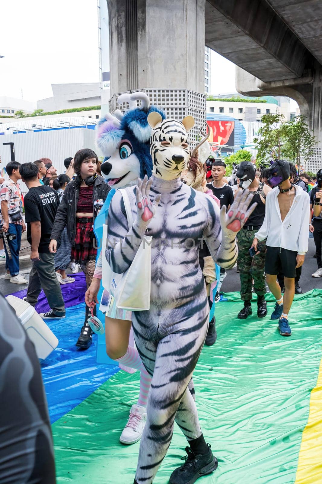 Bangkok, Thailand - JUN 1, 2024 Bangkok Pride Festival 2024, The short action and atmosphere of people joins celebrations in the event in Siam Square Bangkok, Thailand. Gender diversity There is no division of age, race or religion.
