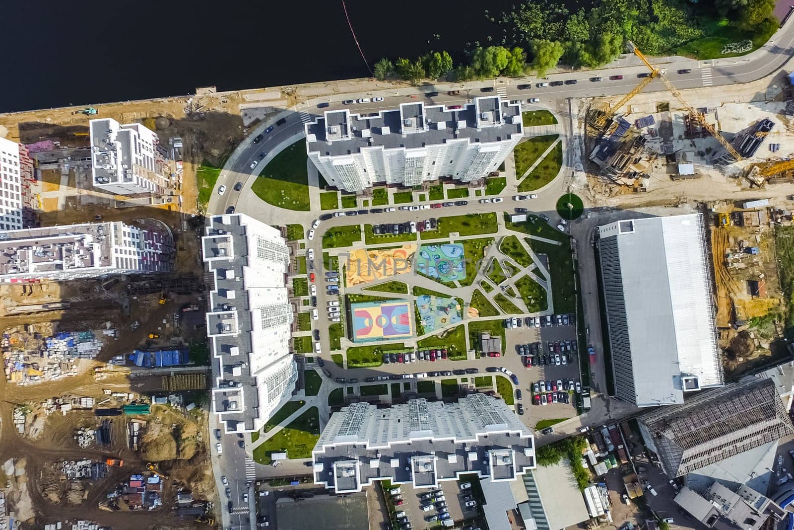 Top view of the city of Moscow, buildings and roads and other infrastructure of the city. Cityscape view from above.