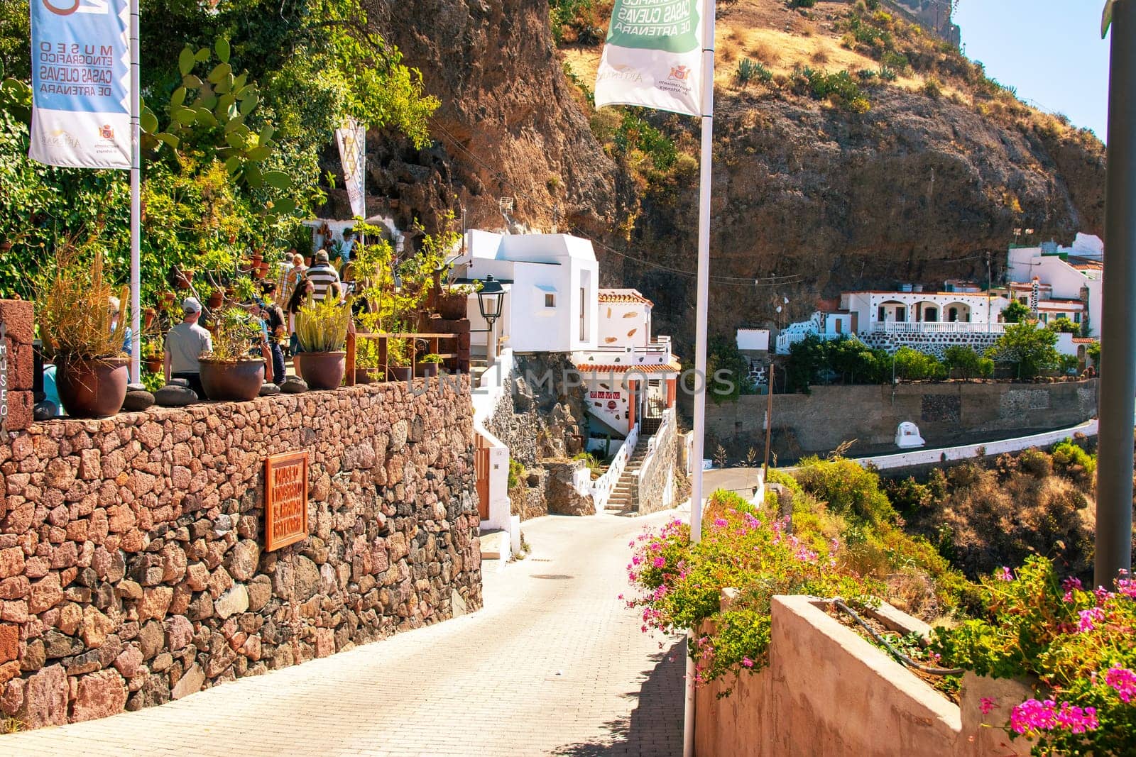 Gran Canaria, Spain – Sep 17, 2018. The entrance to the caves in the Museo Etnografico Casas Cuevas in Artenara.