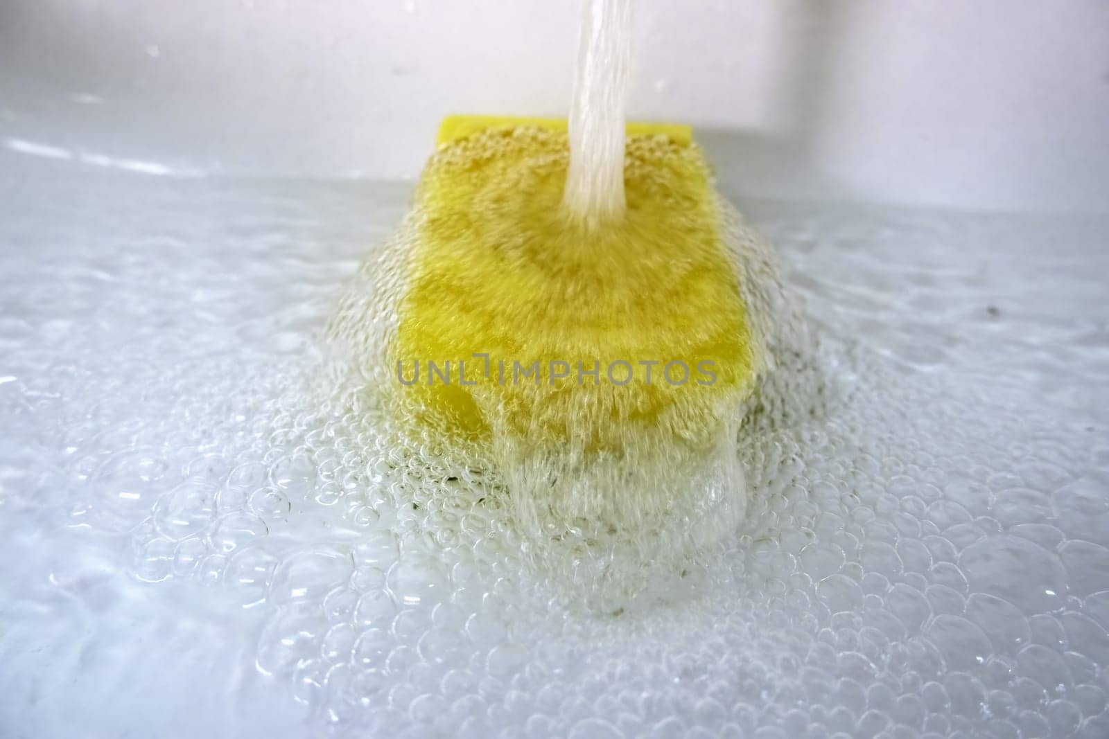 Detail of scouring pad to clean plates and glasses