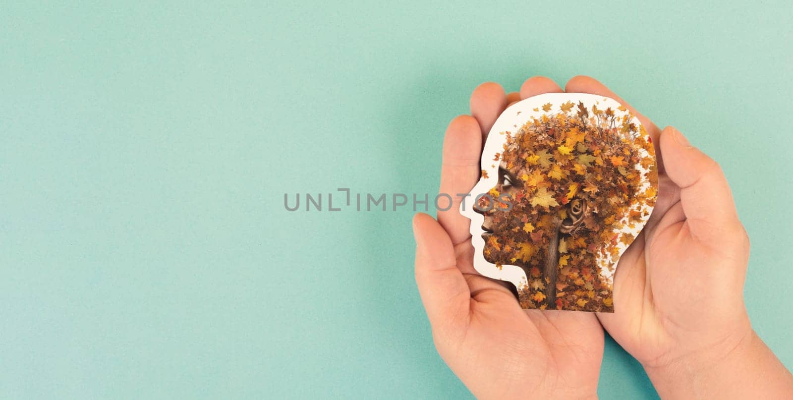 Alzheimer awareness day, dementia diagnosis, Parkinson disease, memory loss disorder, brain with autumn foliage, damaged mind