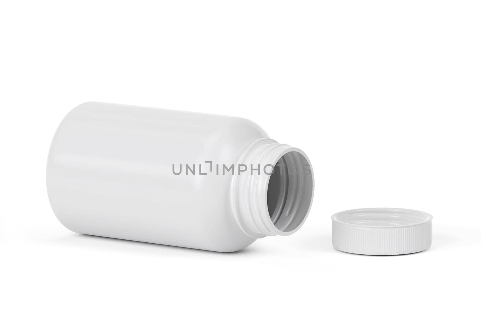 Blank plastic pill bottle on a white background