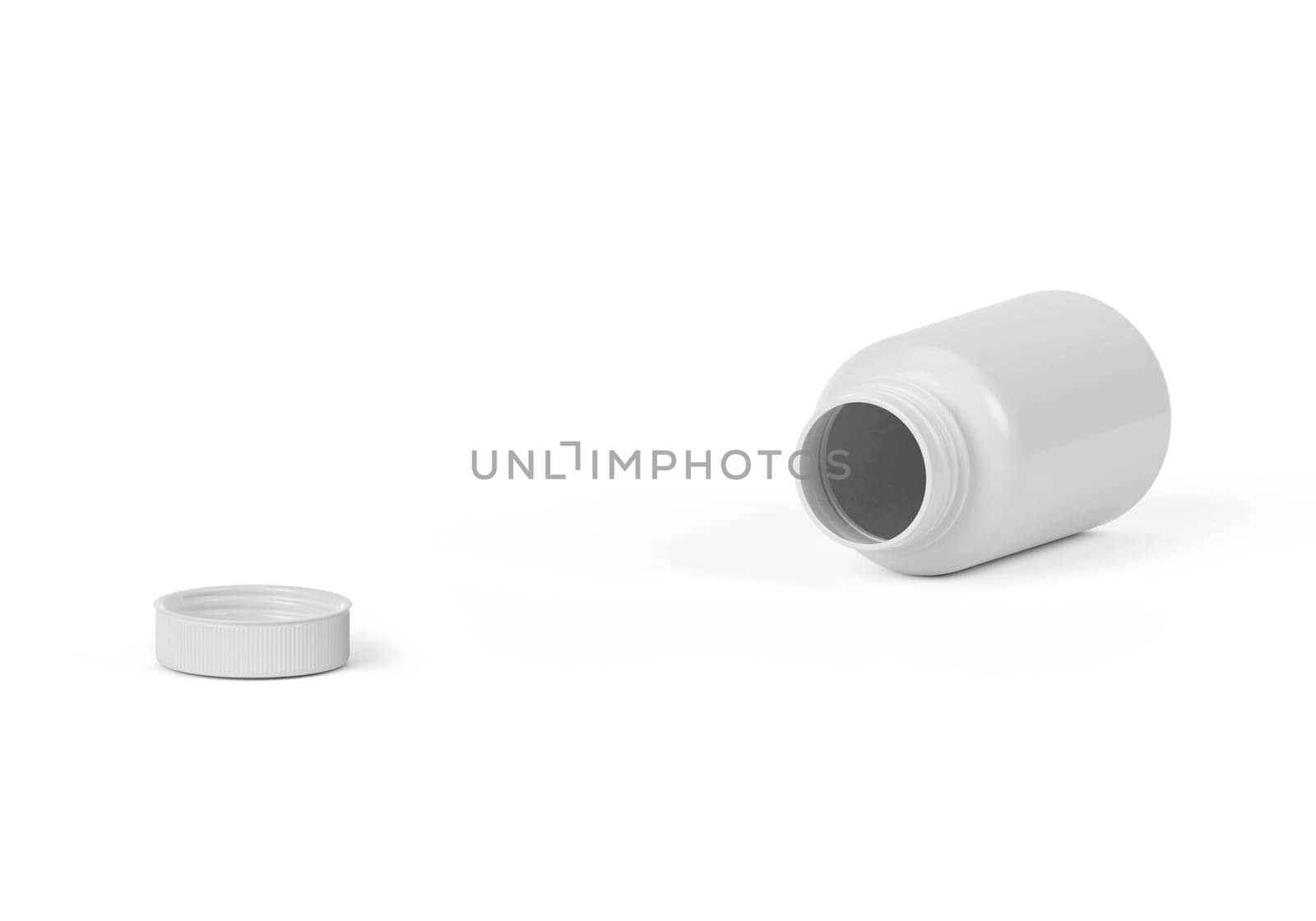 Blank plastic pill bottle on a white background