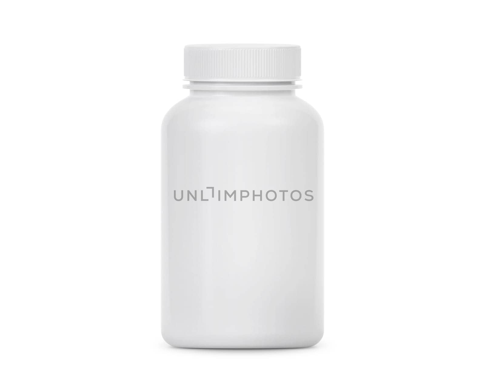 Blank plastic pill bottle on a white background