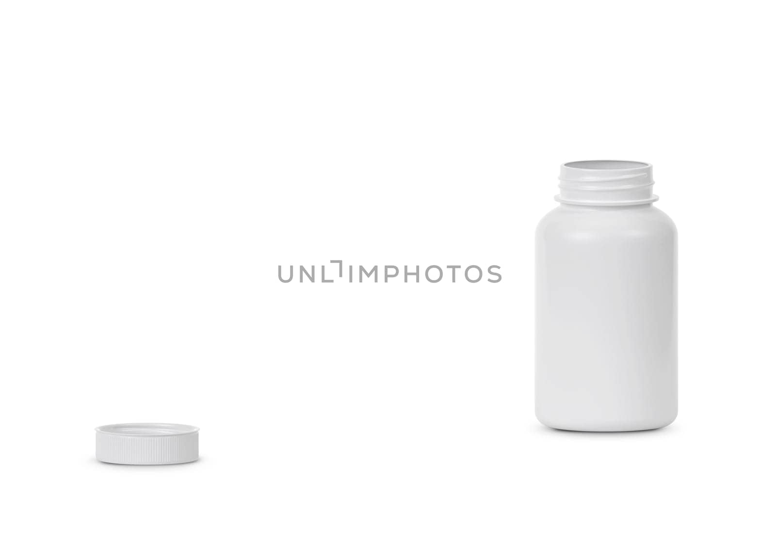 Blank plastic pill bottle on a white background