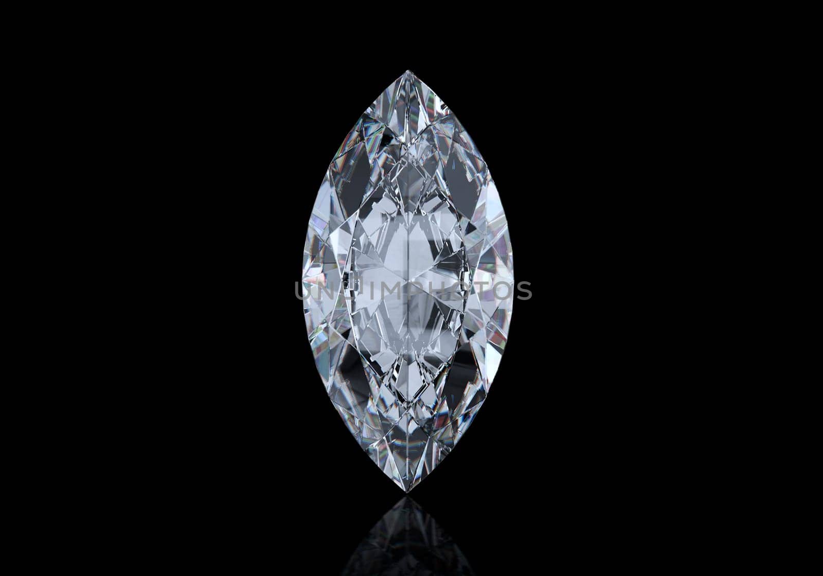 Dazzling diamond with reflection on black background