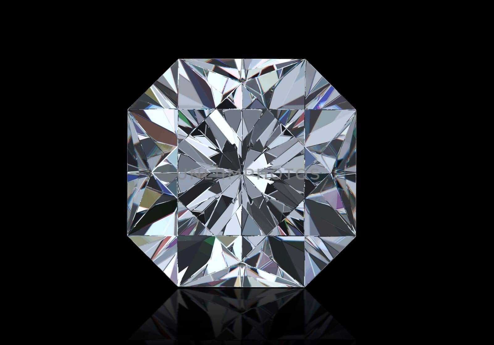 Dazzling diamond with reflection on black background