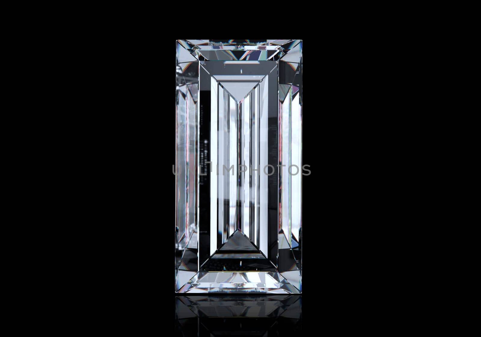 Dazzling diamond with reflection on black background