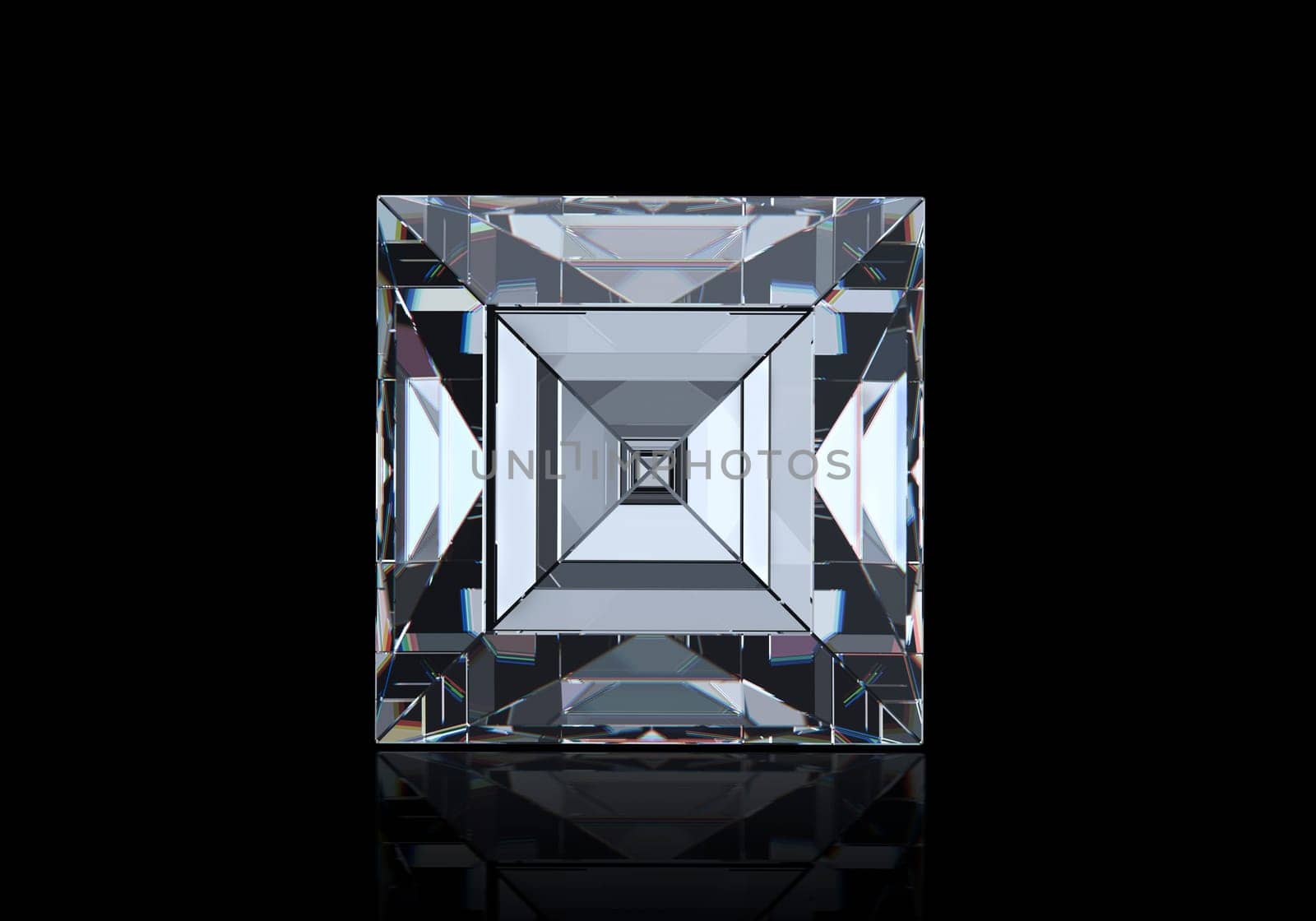 Dazzling diamond with reflection on black background