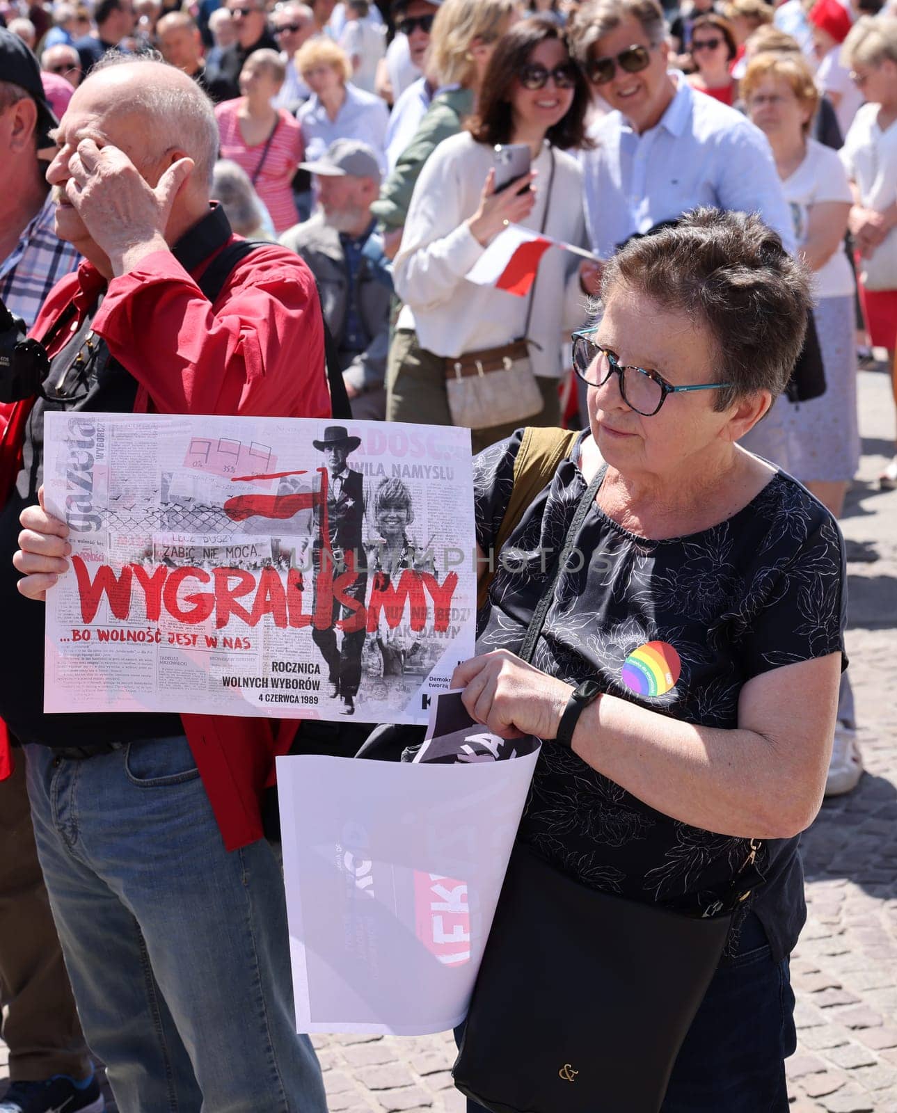 Cracow, Poland - June 4, 2023: March of freedom, march in defense of democracy, Krakow supports the great march in Warsaw.