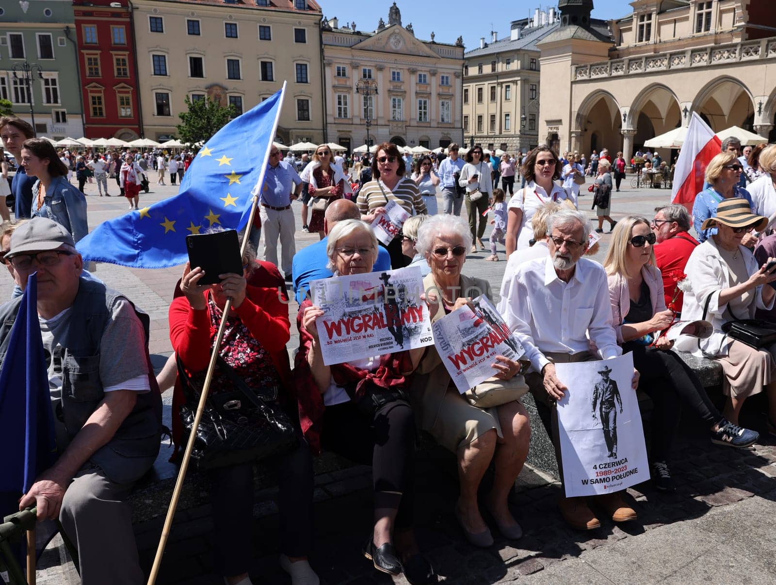 Cracow, Poland - June 4, 2023: March of freedom, march in defense of democracy, Krakow supports the great march in Warsaw.
