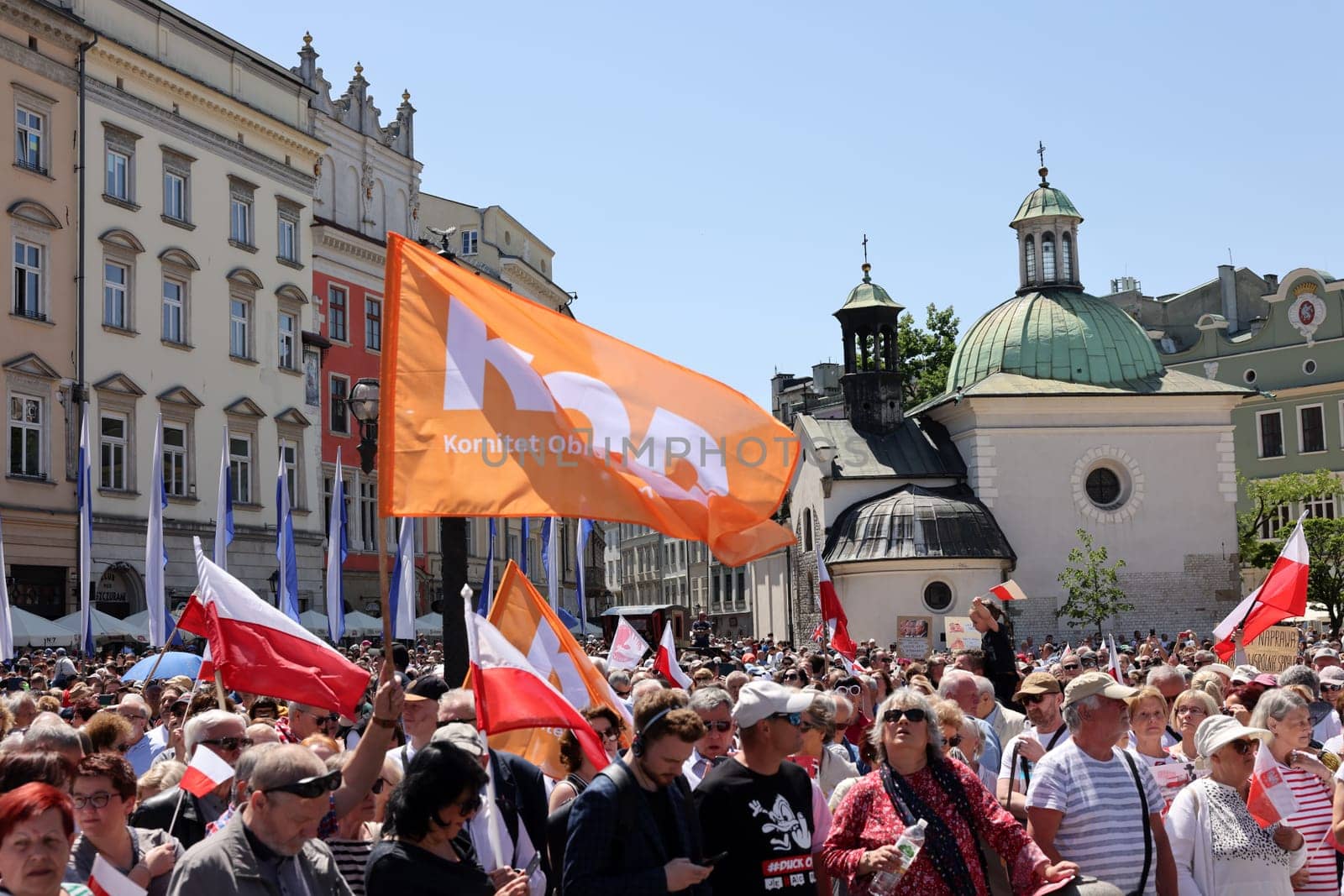 Cracow, Poland - June 4, 2023: March of freedom, march in defense of democracy, Krakow supports the great march in Warsaw.