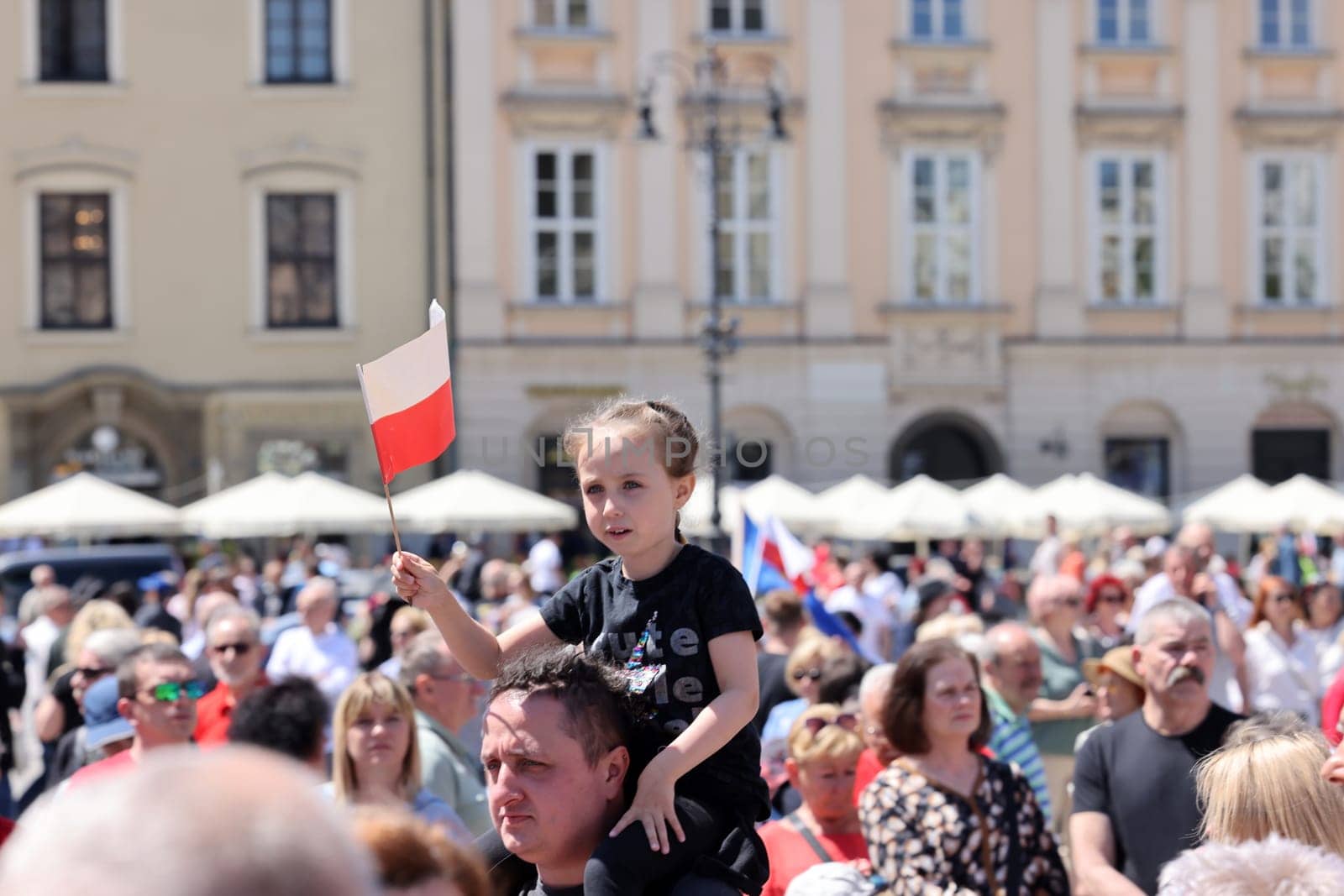 Cracow, Poland - June 4, 2023: March of freedom, march in defense of democracy, Krakow supports the great march in Warsaw.