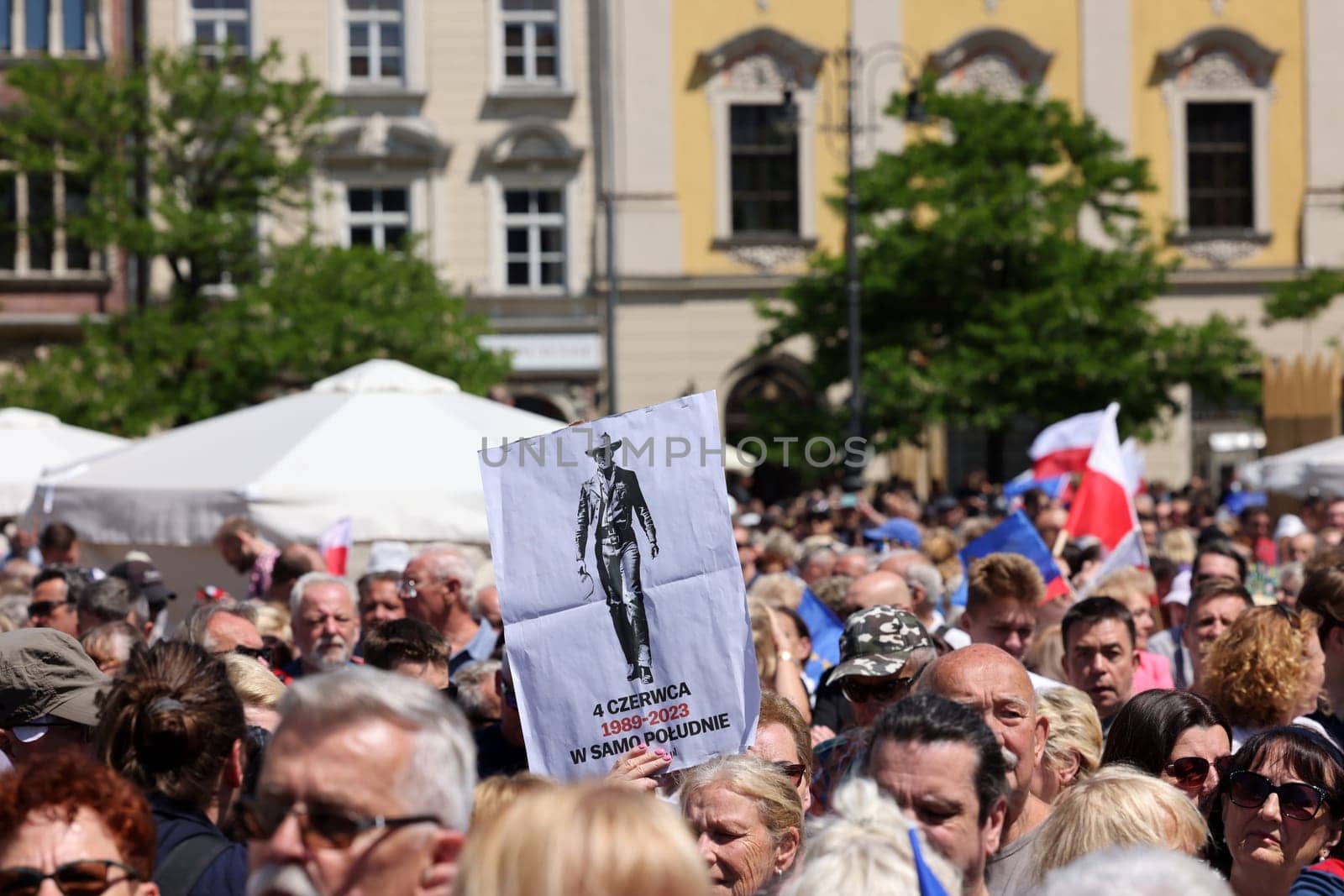 Cracow, Poland - June 4, 2023: March of freedom, march in defense of democracy, Krakow supports the great march in Warsaw.
