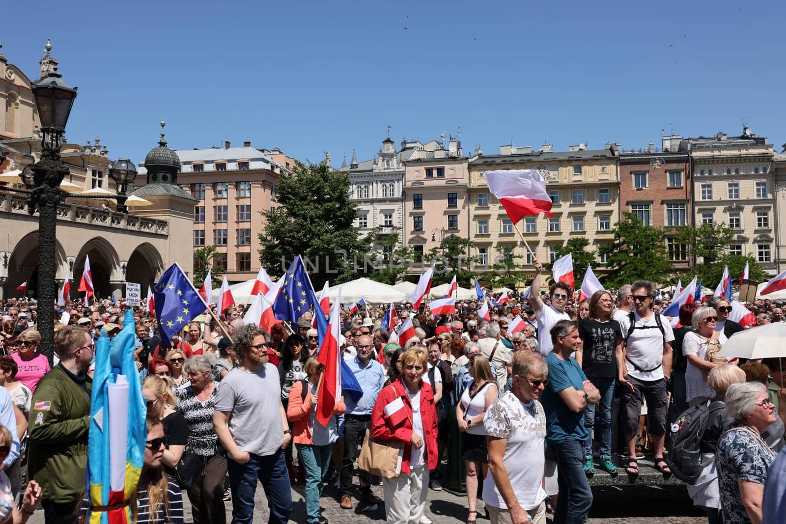 Cracow, Poland - June 4, 2023: March of freedom, march in defense of democracy, Krakow supports the great march in Warsaw.