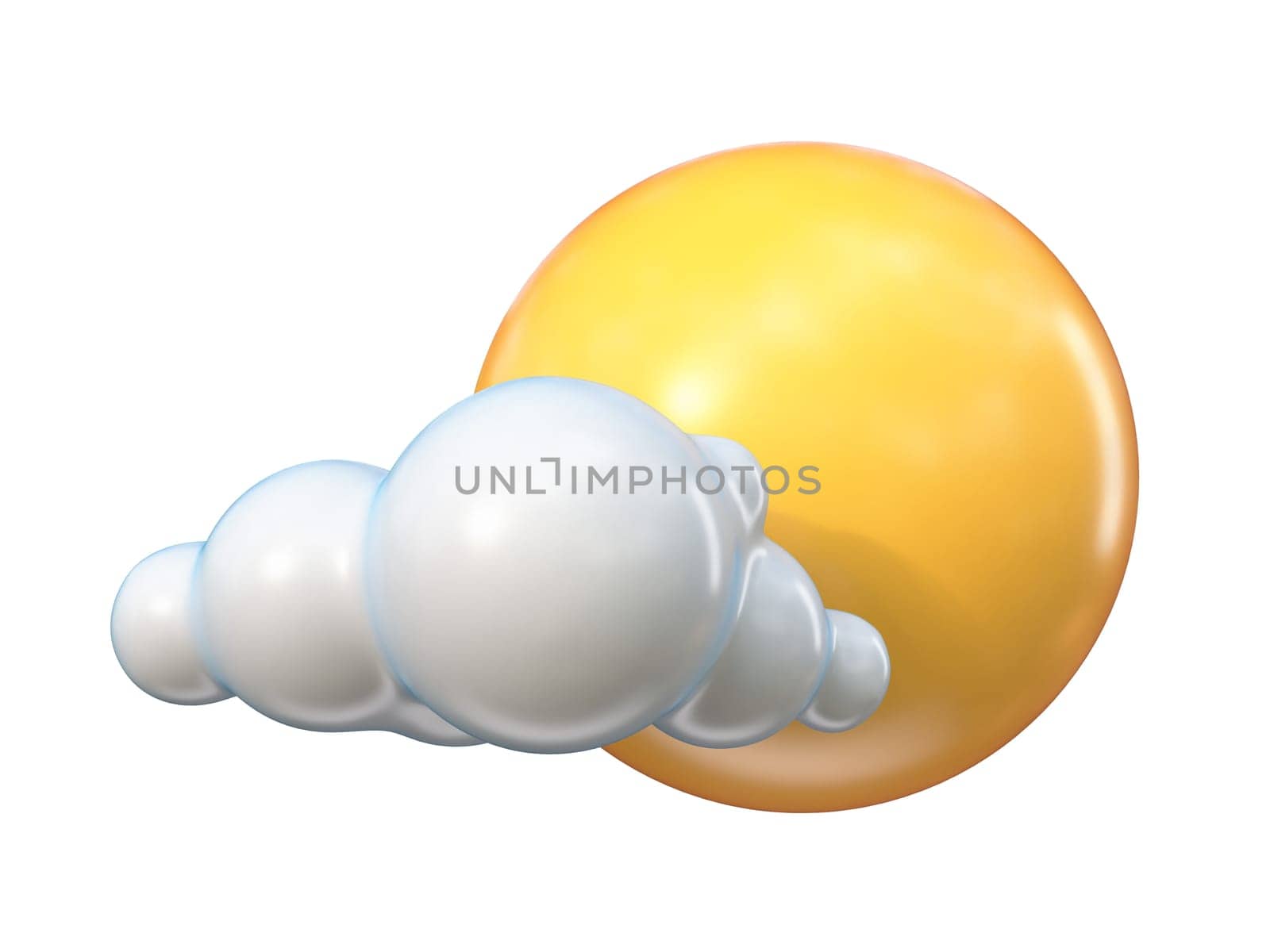 Weather icon Cloud with big sun 3D rendering illustration isolated on white background