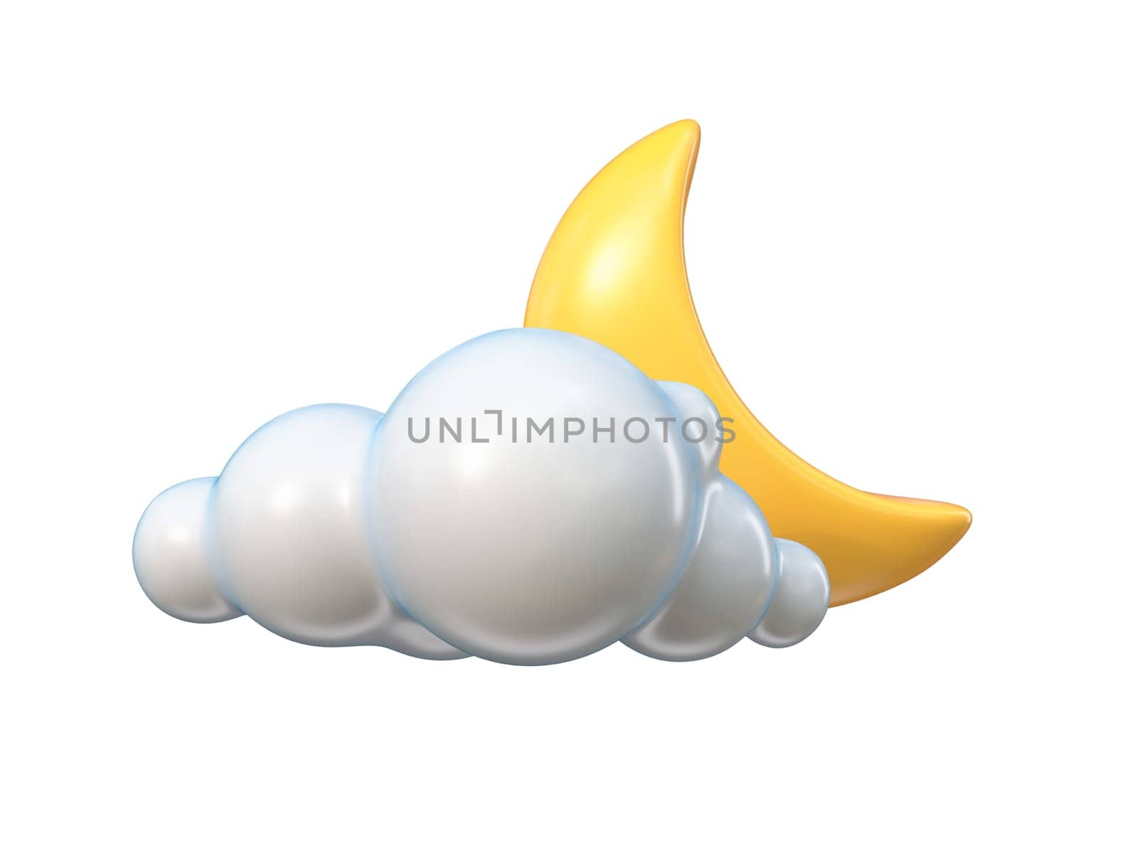 Weather icon Cloudy night with moon 3D rendering illustration isolated on white background