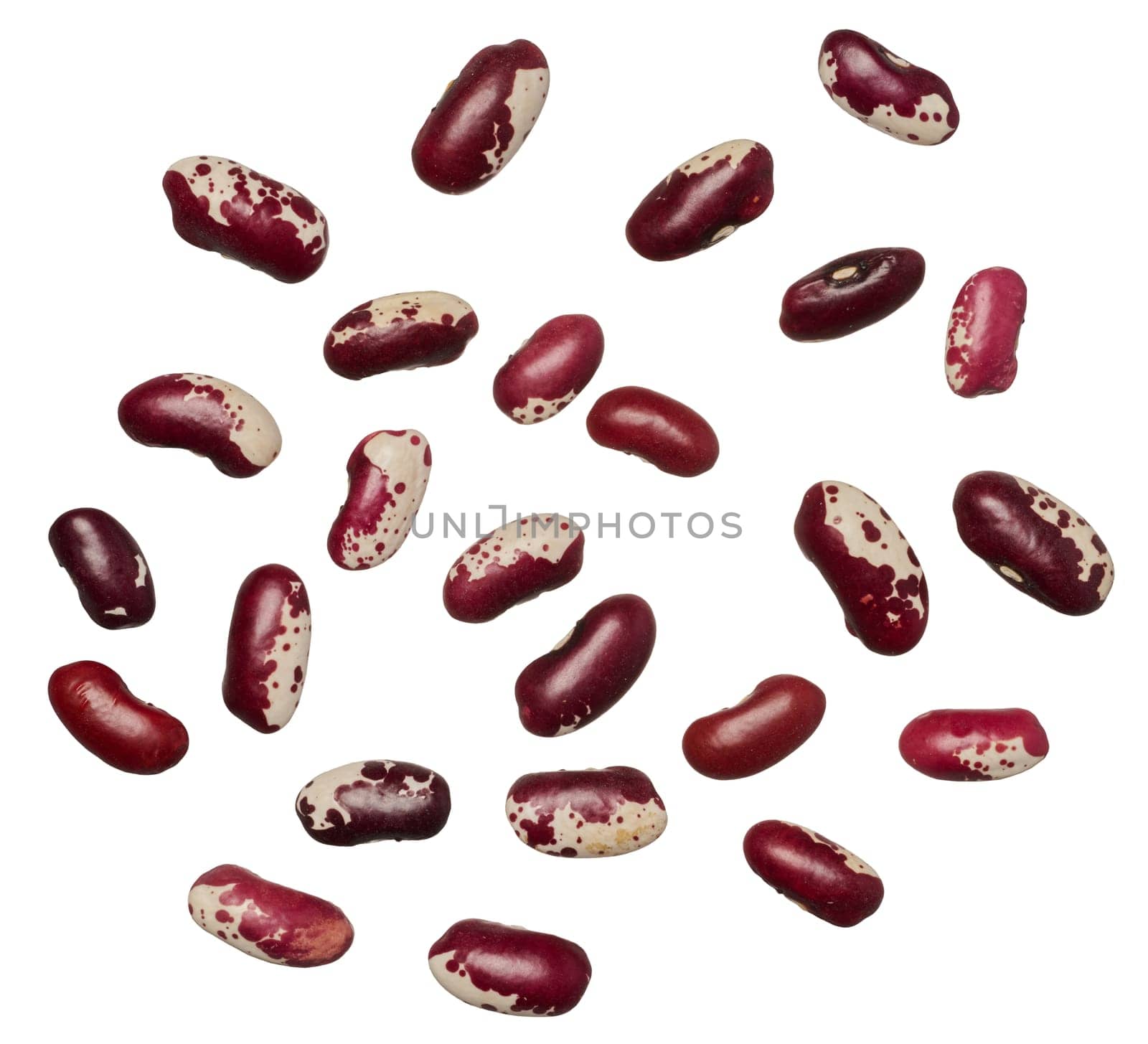 Raw brown beans on isolated background, top view