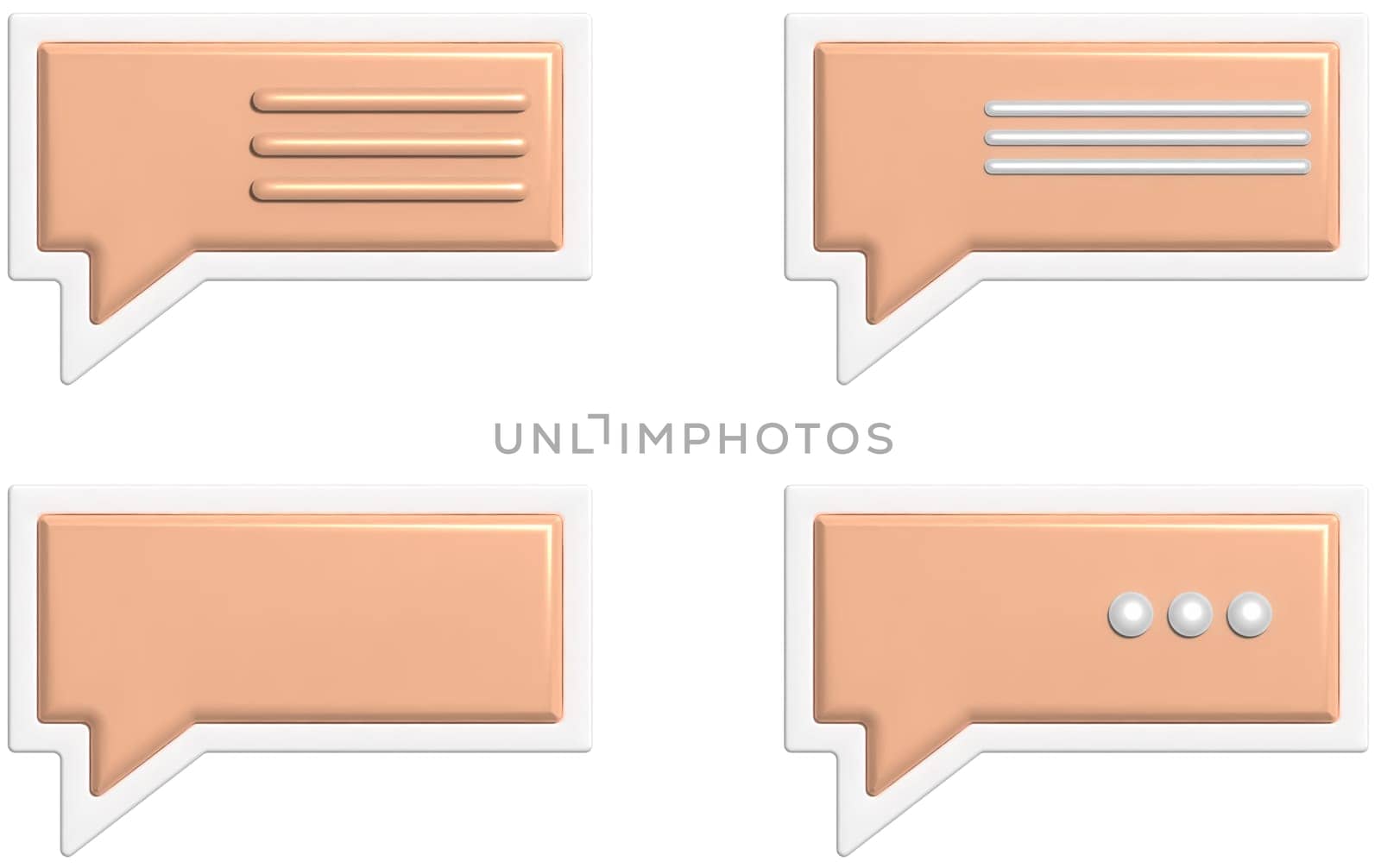 Various dialog shapes on beige background, 3D rendering illustration