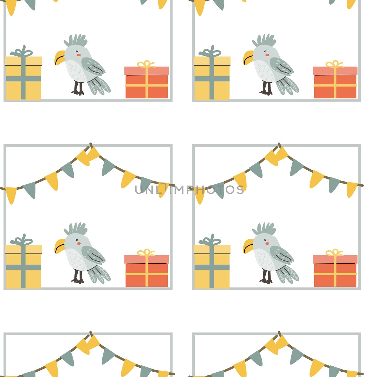 Childrens animals pattern, cute african jungle and tropical animal background for textile, poster, cover, wrapping paper. Celebration animals pattern for christmas, birthday, other holidays. Parrot.