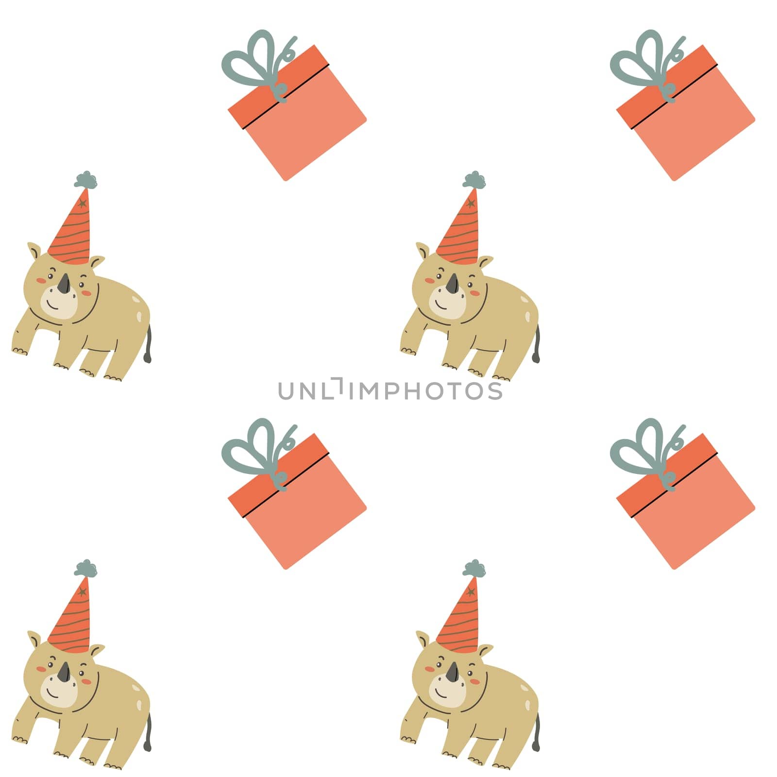Childrens animals pattern, cute african jungle and tropical animal background for textile, poster, cover, wrapping paper. Celebration animals pattern for christmas, birthday, other holidays. Hippo.