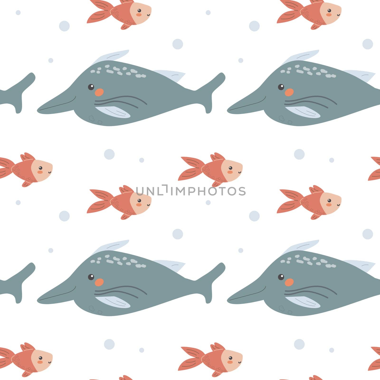 Childrens sea animals pattern, childish ocean marine life seamless background. Nursery baby animals print. Underwater inhabitants collection background for kids textile, clothes, wallpapers.