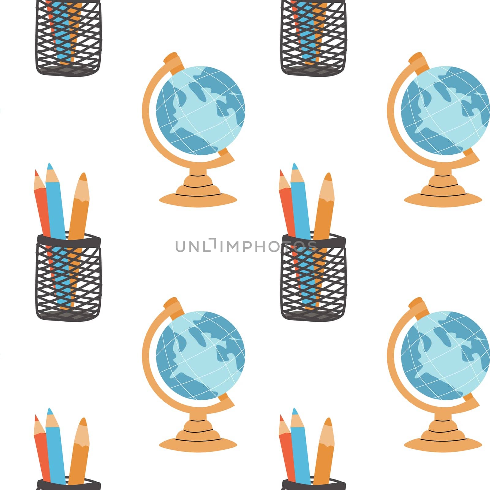 Childrens fashion school pattern. Back to school or kindergarten supplies seamless background. Hand drawn education elements design. Print for fabric, textile, wrapping paper.