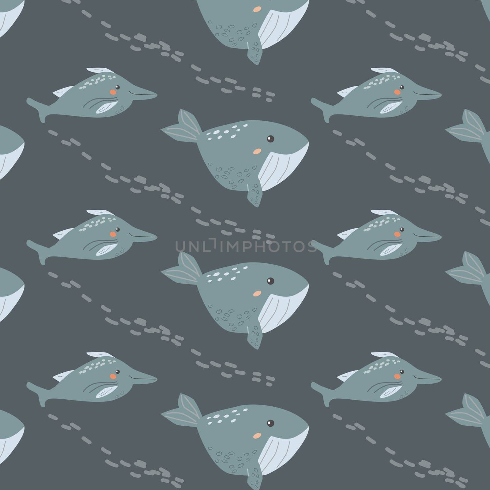 Childrens sea animals pattern, childish ocean marine life seamless background. Nursery baby animals print. Underwater inhabitants collection background for kids textile, clothes, wallpapers.