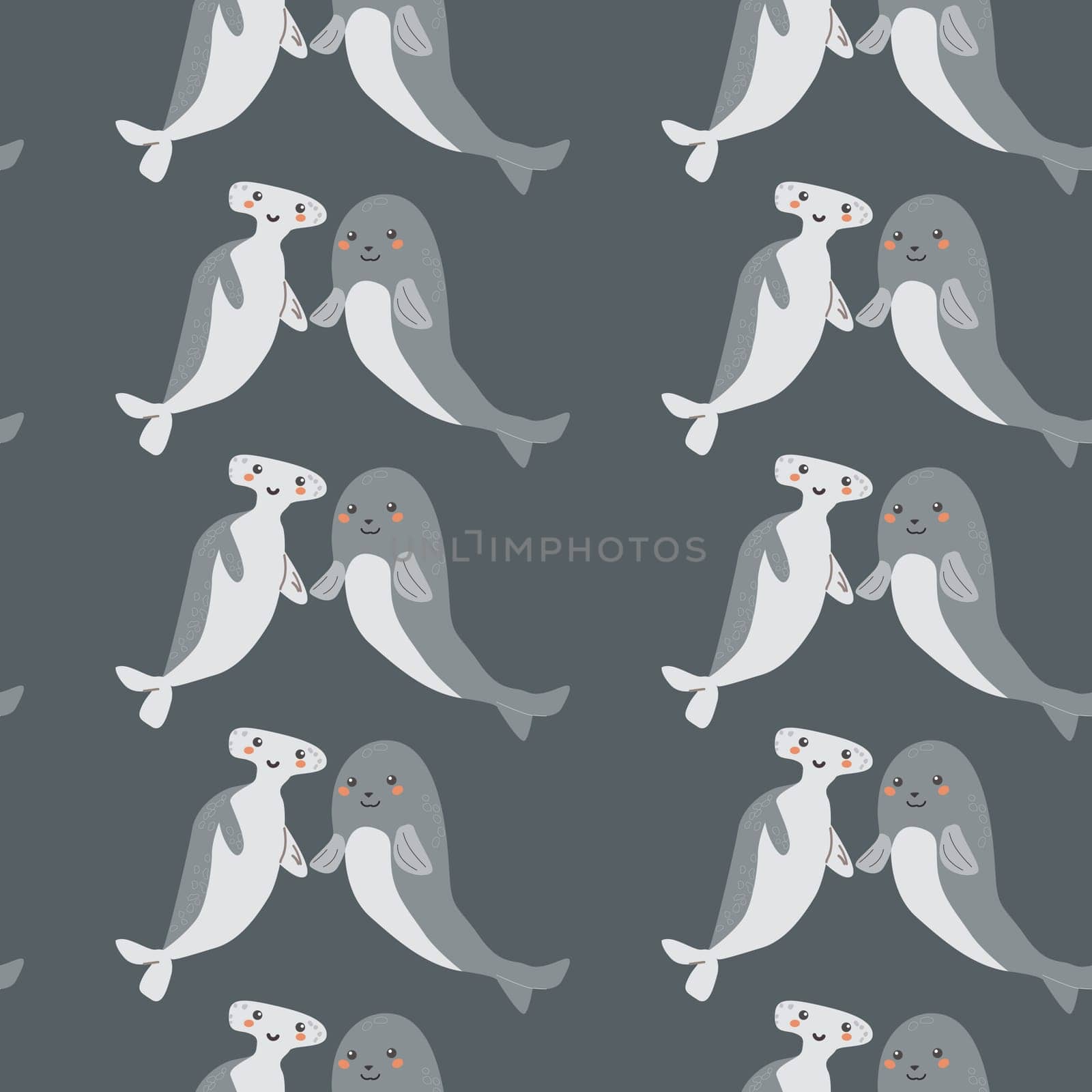 Childrens sea animals pattern, childish ocean marine life seamless background. Nursery baby animals print. Underwater inhabitants collection background for kids textile, clothes, wallpapers.