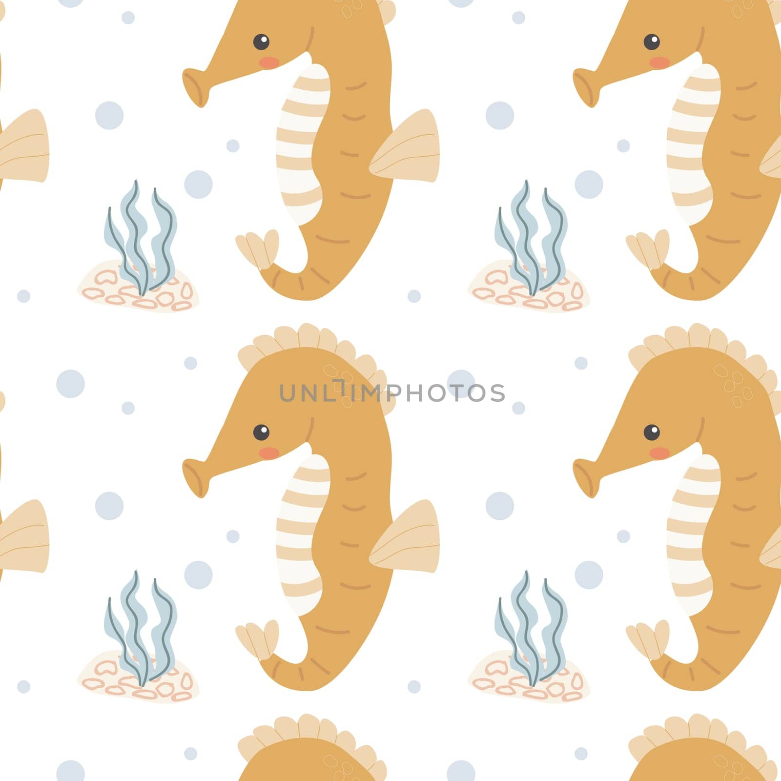 Childrens sea animals pattern, childish ocean marine life seamless background. Nursery baby animals print. Underwater inhabitants collection background for kids textile, clothes, wallpapers.