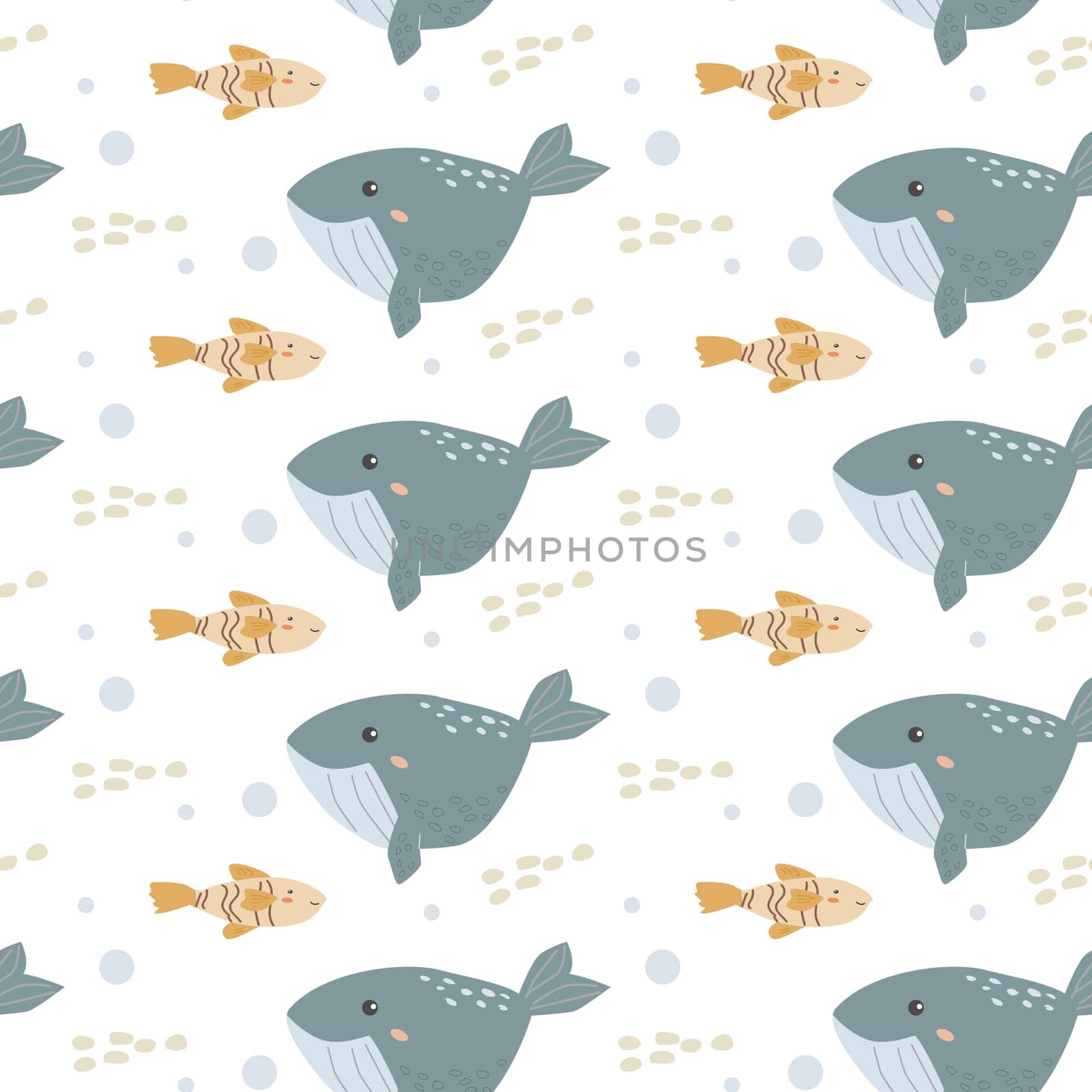 Childrens sea animals pattern, childish ocean marine life seamless background. Nursery baby animals print. Underwater inhabitants collection background for kids textile, clothes, wallpapers.
