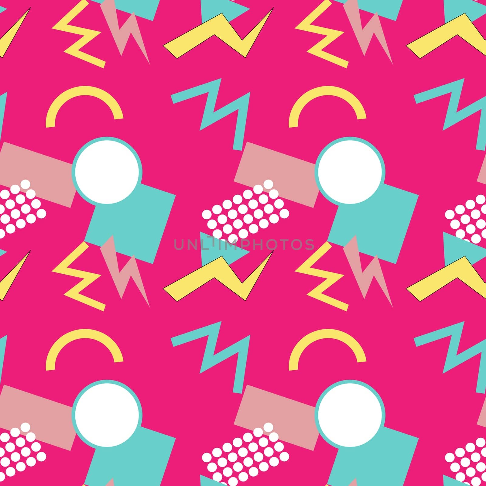 90s music background with audio equipment from 00s. Retro fashion seamless pattern with cassette. Geometry shapes and other 90s elements background.